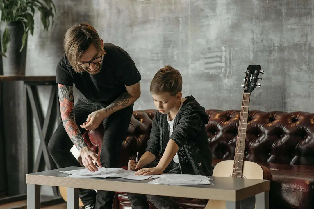 father teaching son