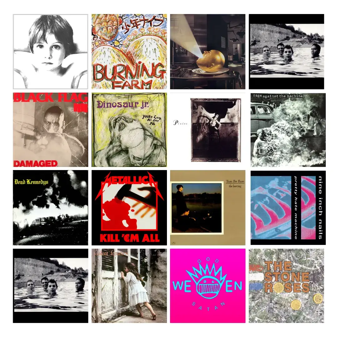 collage of best rock debut albums 1980-2020